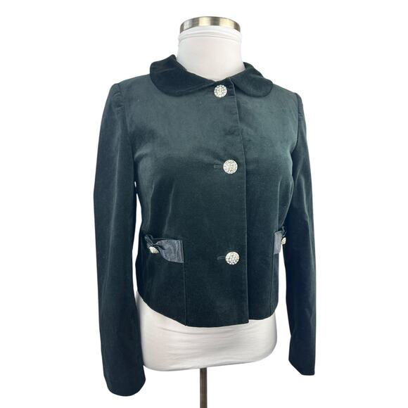 *Flaw Lily Pulitzer Velvet Rhinestone Button Cropped Jacket Black Womens Size 10 - Picture 16 of 16
